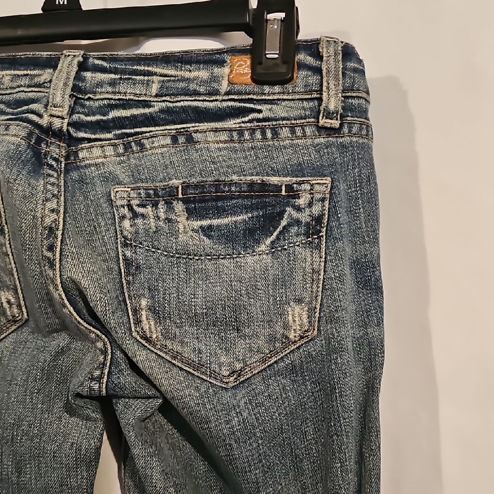 PAIGE Blue Boot Cut Denim with Faded Details - Picture 6 of 11